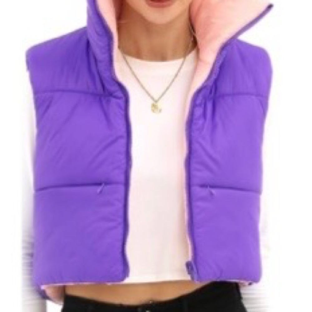 Women's Purple Puffer Vest Reversible to pink

New 
Super cute
Cool colors